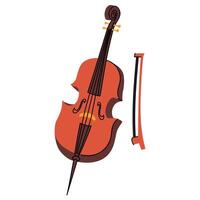 Double bass, brown wooden cello with a bow in a flat style. Stringed bowed musical instrument from the violin family. Musical instrument. Flat illustration highlighted on a white background vector