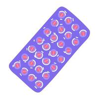 Concept of the method of contraception. Blister with tablets for a month in color. Blue pink flat illustration. Hormonal pills, oral contraceptives in a blister. Birth control and pregnancy prevention vector