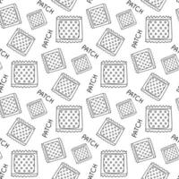Pattern of the drawings is a linear patch in the package. Band-aid, transdermal patch, nicotine patch, contraceptive patch, Body adhesive. Outline illustration of a black line on white vector