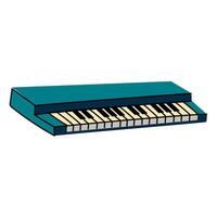 The synthesizer is blue in a colored flat style. An electronic musical instrument that uses digital technology to create sounds. Flat illustration highlighted on a white background vector