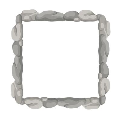 Square Stone Frame, Rocks Border. Empty Cartoon Frame Made Of Small Stones.