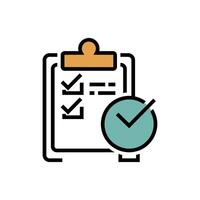 Completed task checklist icon. Clipboard with checkmarks and a green checkmark symbol. Perfect for project management, productivity, and success concepts. vector