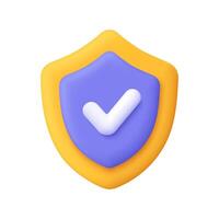 Shield with check mark. Business, protection, guarantee, security and safety concept. 3d icon. Cartoon minimal style. vector