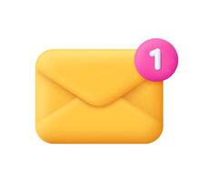 Envelope with notification. Business, communication, newsletter, incoming mail and online email concept. 3d icon. Cartoon minimal style. vector