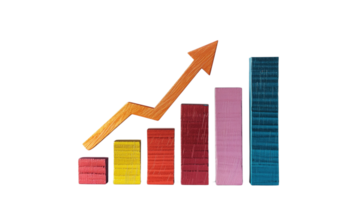 A five-column sales growth chart with an up arrow isolated on a transparent background png