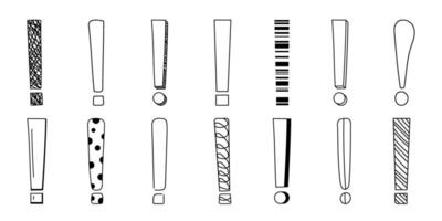 Doodle exclamation mark hand drawn sketch illustration set isolated on white background. vector