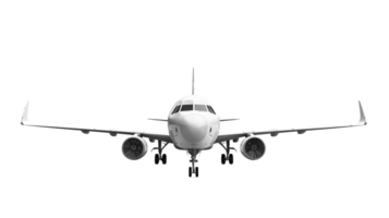 A modern passenger airplane, showing a sleek design and detailed features isolated on a transparent background png