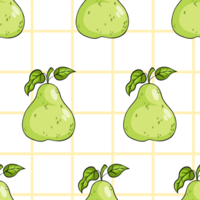 Seamless pattern with green pear fruits on checkered background png