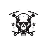 drone with skull logo design style template black and white vector
