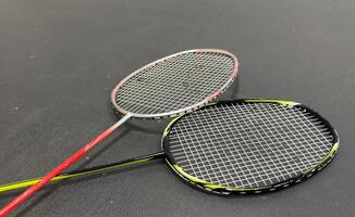 badminton racket with white strings photo