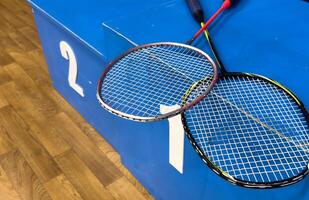 badminton racket with white strings photo