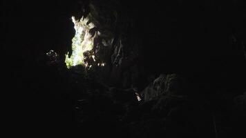 Vang Vieng, Laos - November 14, 2023 - Sacred cave of Tham Phu Kham - a stalactite and a stalagmite in the karst mountain with buddha temple inside video