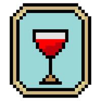 Wine glass in picture frame in pixel art style vector