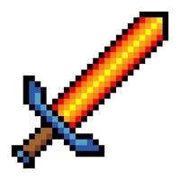 Flaming sword in pixel art style. vector