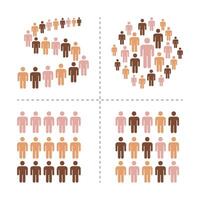 crowd with different skin colors icon set vector