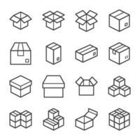 cardboard and box line icon set vector