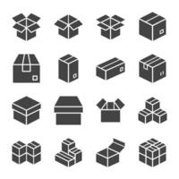 cardboard and box solid icon set vector