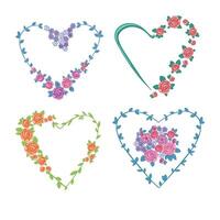 set of Heart frame from colored roses bouquets and grass. illustration vector