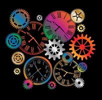 Bright gradient color metallic and gears and mechanisms on black background vector