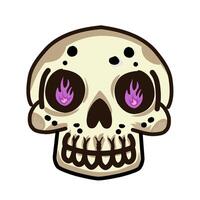 friendly skull with a playful expression and flaming purple eyes vector
