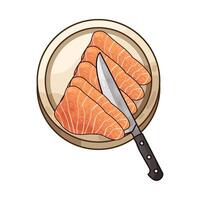 Illustration of sliced salmon on a cutting board vector