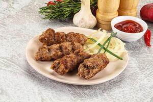 Beef kebab minced meat with onion photo