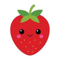 Cute funny Kawaii strawberry fruit character, cartoon style, isolated on white background vector