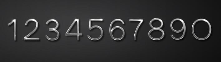 Luxurious silver number. Realistic 3d numbers from zero to nine isolated on black background. Birthday silver numbers set vector