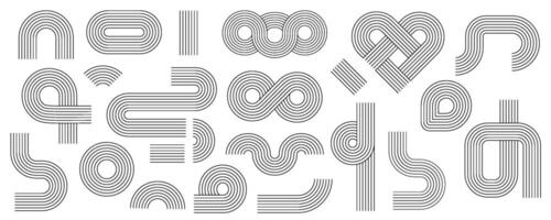 Geometric stripy pattern set. Aesthetic design line art shape. Boho shapes with line and stripes. modern stroke art. vector