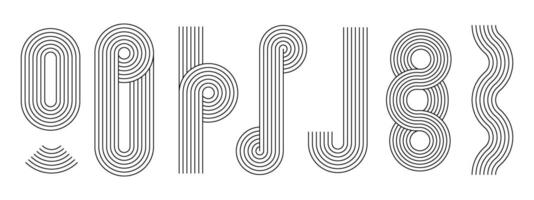 Black outline rainbows boho style in different shapes collection. Set of line arch line abstract shape. vector