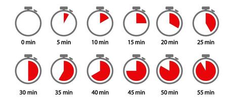 Isolated Timer, Clock, Stopwatch Icons Set. Label cooking time. illustration. vector