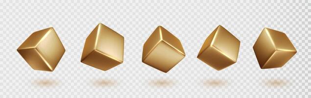 Gold cube shapes set isolated on white background. Golden glossy realistic primitives . Abstract decorative figure for trendy design. vector