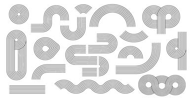 Line geometric arch and circle abstract shapes. Zen arch line stripes abstract shapes set. Modern aesthetic stripes and grids vector