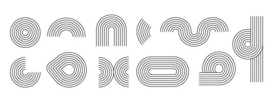 Line geometric arch and circle abstract shapes set isolated. Modern aesthetic stripes and grids vector