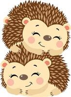 Loving brown hedgehogs lying on top of each other vector