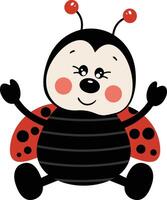 Cute ladybug sitting with open arms vector