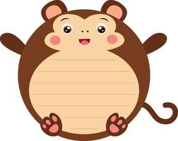 Cute monkey round sticker notebook and school label vector