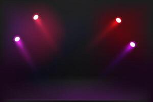 Dark stage illuminated with color projectors. illustration vector