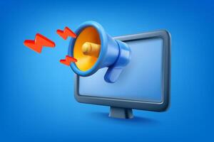 Modern tv with loudspeaker on blue background. Propaganda or breaking news concept. 3d illustration vector