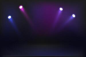 Dark stage illuminated with color projectors. illustration vector