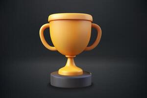 Shining golden sport trophy. 3d object on dark background vector