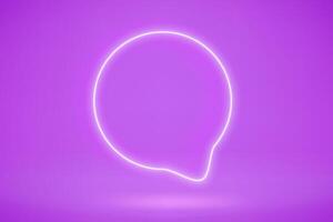 Neon glow speech bubble on blue background. 3d mockup vector