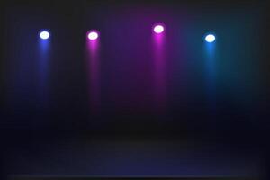 Dark stage illuminated with color projectors. illustration vector