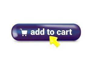 Add to cart button with cursor arrow. 3d illustration isolated on white background vector
