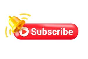 Subscribe social media channel. 3d illustration with button and notification bell vector