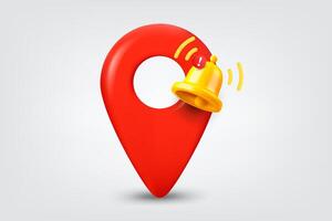 Map pin with ringing bell. 3d illustration vector