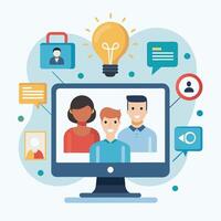 Virtual Team Brainstorming Session- Innovating Together in the Digital Workspace illustration vector