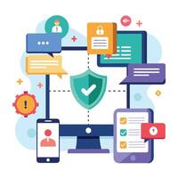 Online User Security, Various Devices Secure connection Flat Illustration vector