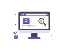 Online Web Search browser page on PC monitor. UI illustration Concept. Search engine research vector