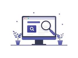 Online Web Search browser page on PC monitor. UI illustration Concept. Search engine research vector